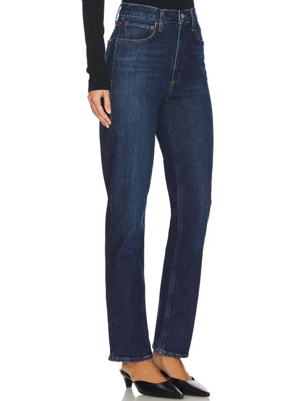 AGOLDE Dark Blue Straight Leg High-Rise Stovepipe Jeans in Contest Wash